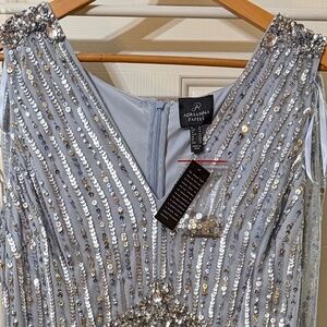 NWT - Adrianna Papell V-Neck Cape Sleeve Zipper Closure Sequined Gown - Size 14